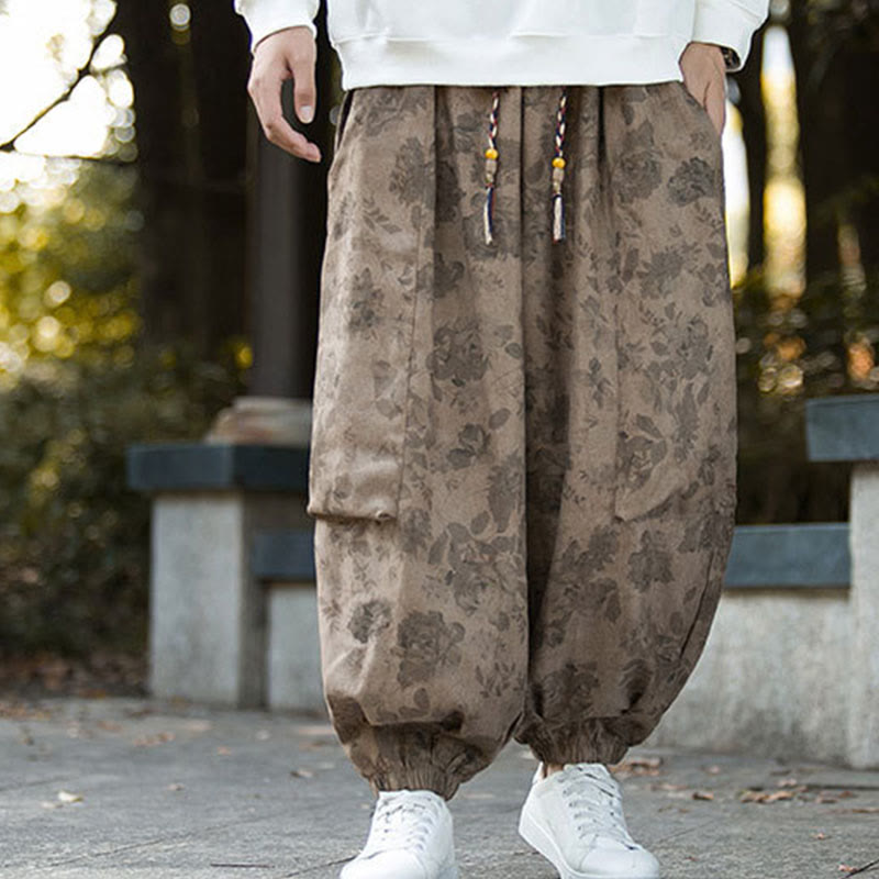 Nimara Ritual Casual Flower Corduroy Cotton Men's Pants With Big Pockets