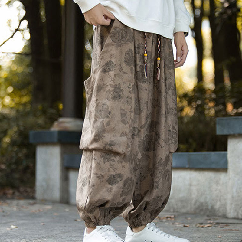 Nimara Ritual Casual Flower Corduroy Cotton Men's Pants With Big Pockets