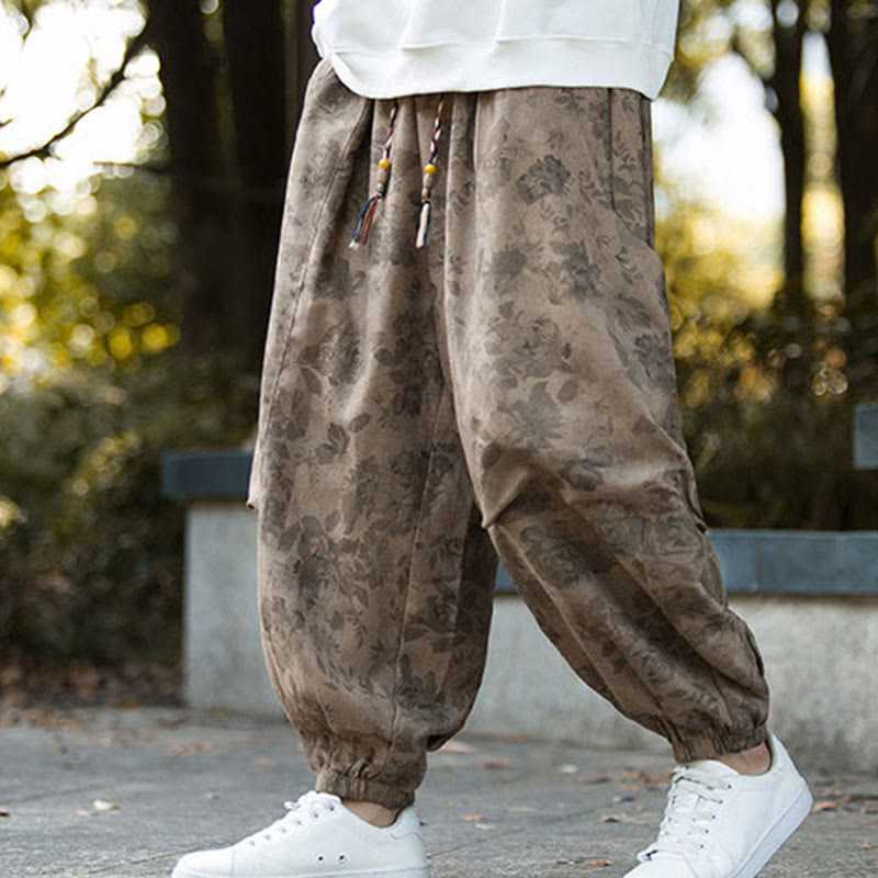 Nimara Ritual Casual Flower Corduroy Cotton Men's Pants With Big Pockets