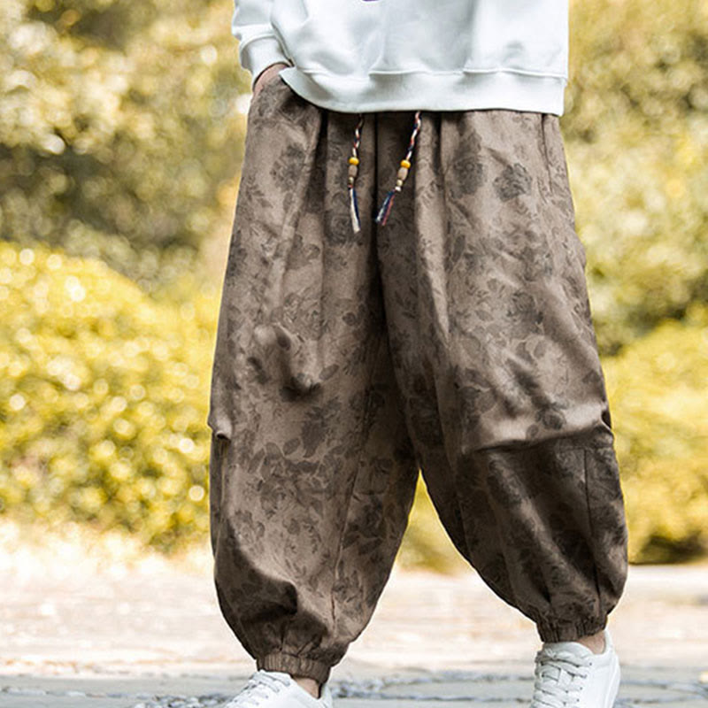 Nimara Ritual Casual Flower Corduroy Cotton Men's Pants With Big Pockets
