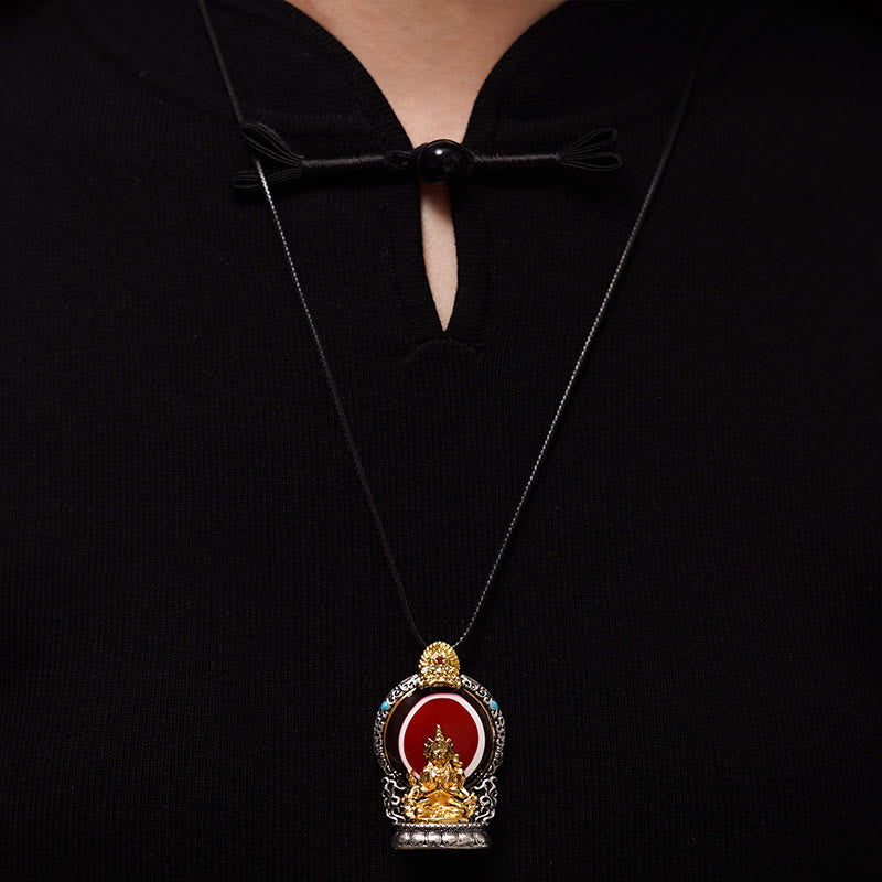 Nimara Ritual Tibetan Avalokitesvara Dzi Bead Pattern Copper Purity Healing Necklace Pendant