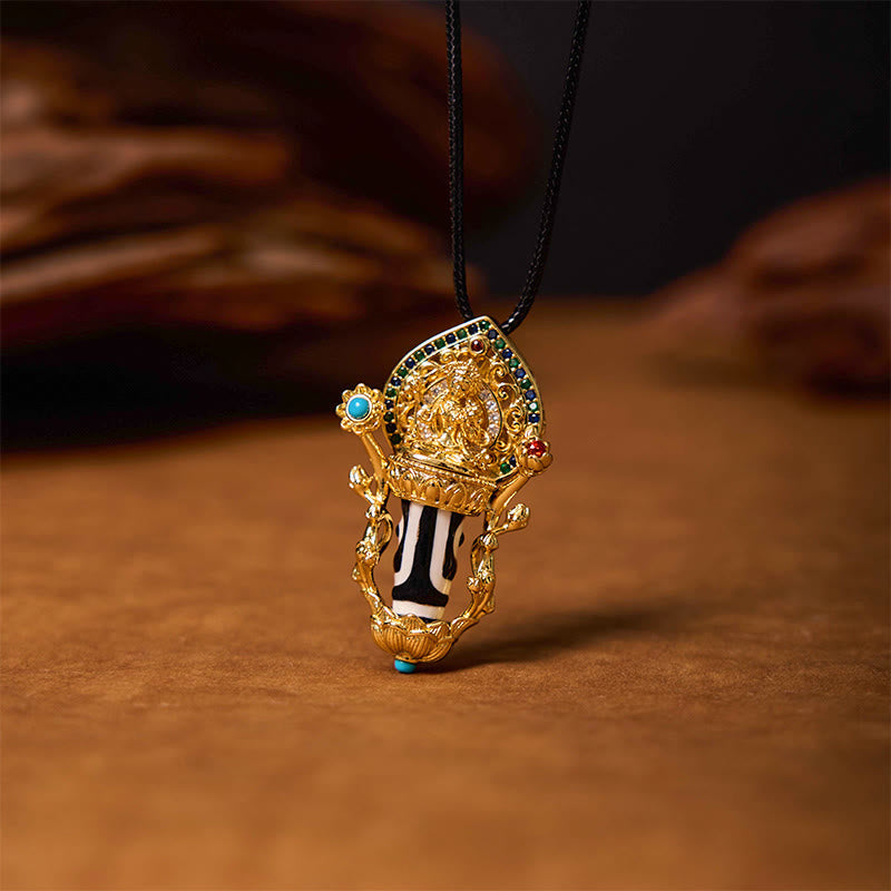 Nimara Ritual Tibetan Dzi Bead Manjusri Bodhisattva Pattern Compassion String Necklace Pendant