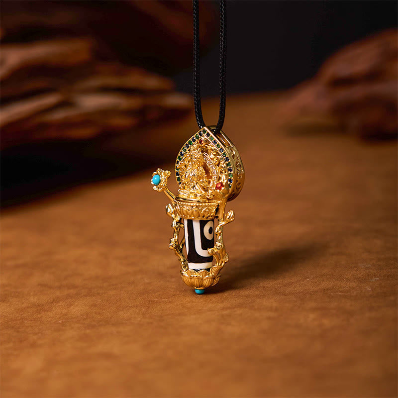Nimara Ritual Tibetan Dzi Bead Manjusri Bodhisattva Pattern Compassion String Necklace Pendant