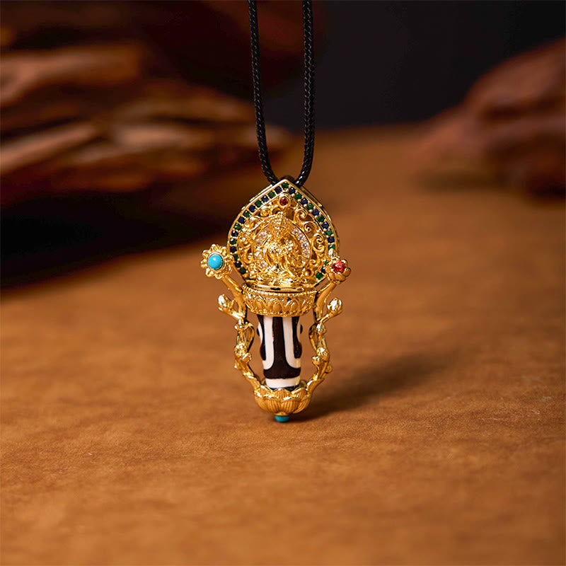 Nimara Ritual Tibetan Dzi Bead Manjusri Bodhisattva Pattern Compassion String Necklace Pendant