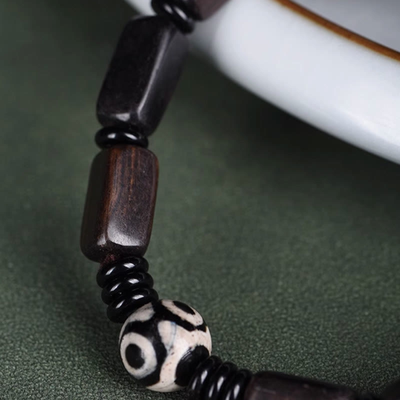 Nimara Ritual Ebony Wood Rectangular Beads Dzi Bead Balance Bracelet