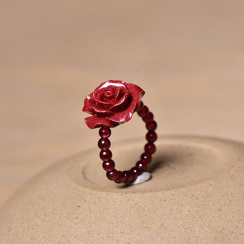 Nimara Ritual Cinnabar Rose Garnet Beads Concentration Ring