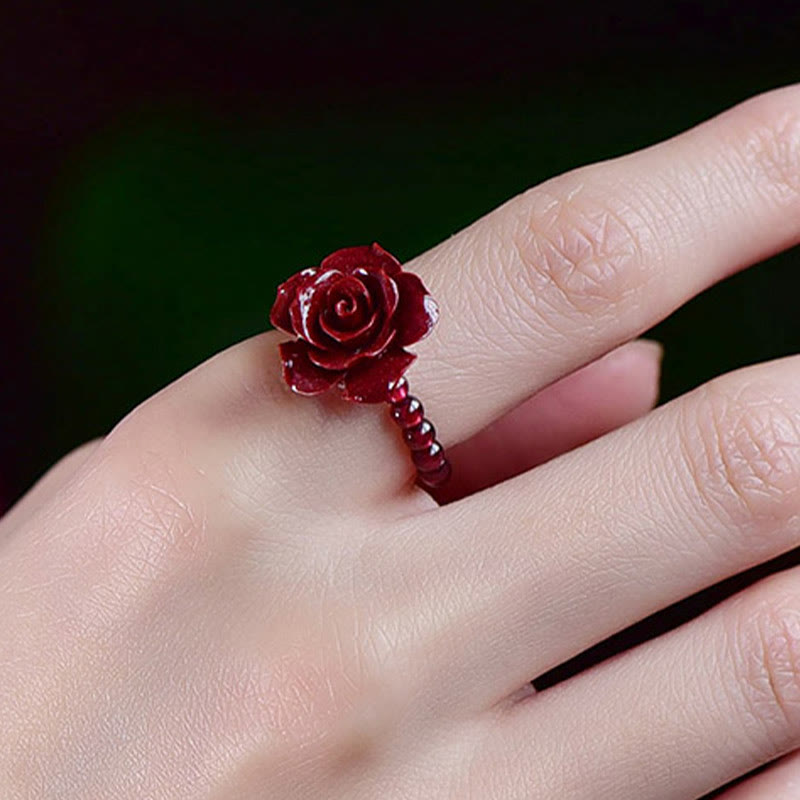 Nimara Ritual Cinnabar Rose Garnet Beads Concentration Ring