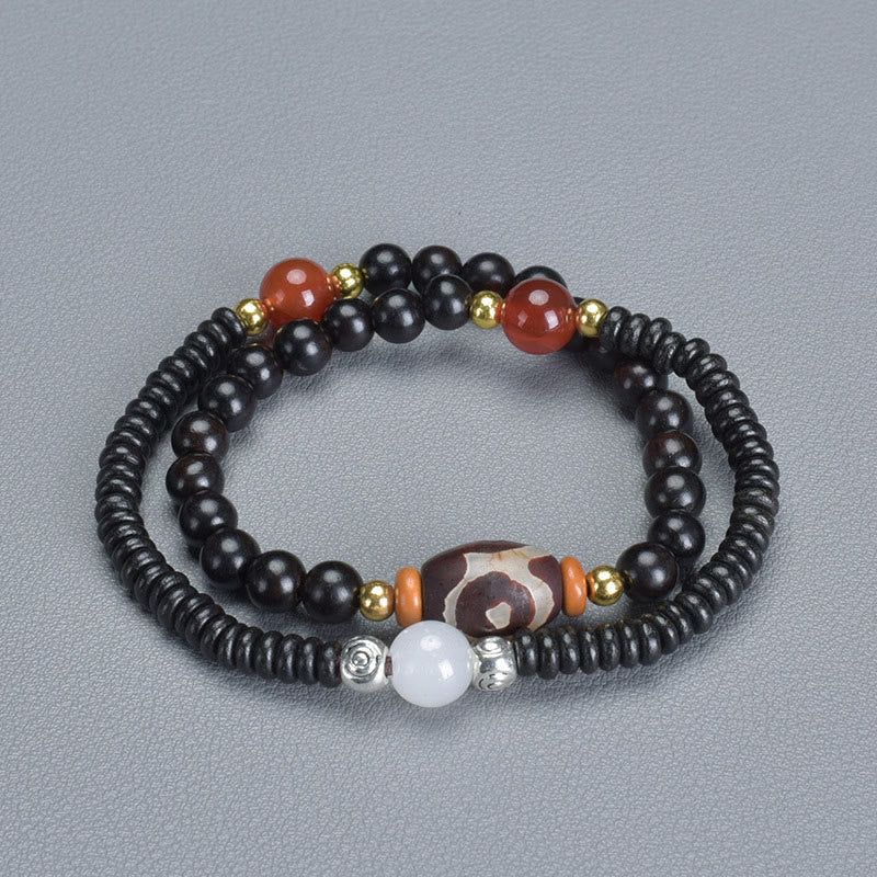 Nimara Ritual Ebony Sandalwood Green Sandalwood Dzi Bead Balance Calm Double Wrap Bracelet