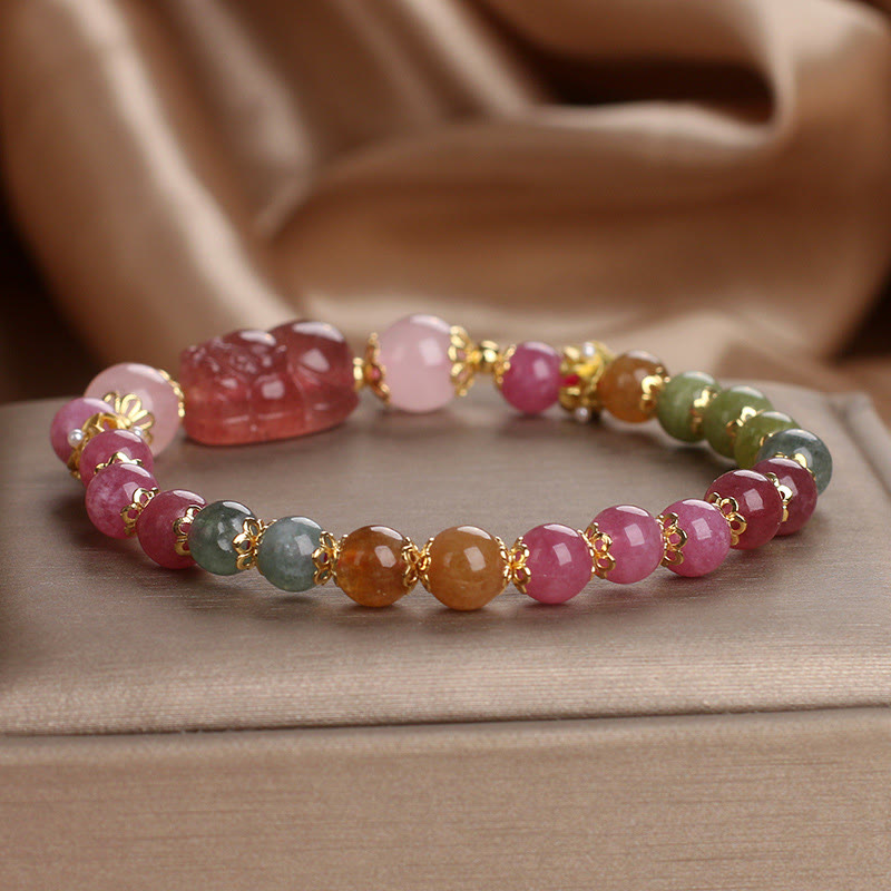Nimara Ritual Tourmaline Strawberry Quartz Pink Crystal PIXIU Love Bracelet