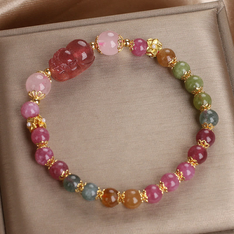 Nimara Ritual Tourmaline Strawberry Quartz Pink Crystal PIXIU Love Bracelet