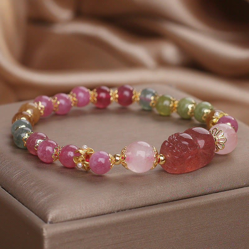 Nimara Ritual Tourmaline Strawberry Quartz Pink Crystal PIXIU Love Bracelet