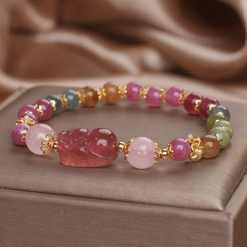 Nimara Ritual Tourmaline Strawberry Quartz Pink Crystal PIXIU Love Bracelet