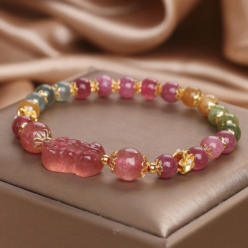 Nimara Ritual Tourmaline Strawberry Quartz Pink Crystal PIXIU Love Bracelet