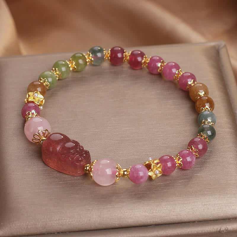Nimara Ritual Tourmaline Strawberry Quartz Pink Crystal PIXIU Love Bracelet