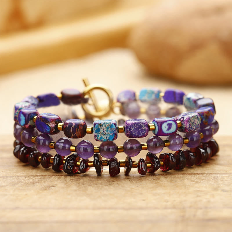 Nimara Ritual Amethyst Garnet Emperor Stone Communication Triple Wrap Bracelet