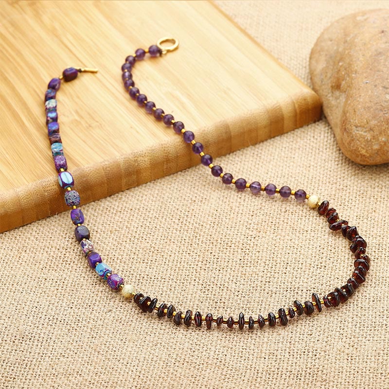 Nimara Ritual Amethyst Garnet Emperor Stone Communication Triple Wrap Bracelet