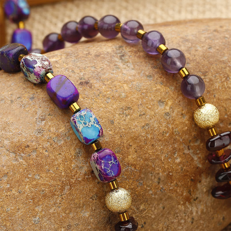 Nimara Ritual Amethyst Garnet Emperor Stone Communication Triple Wrap Bracelet