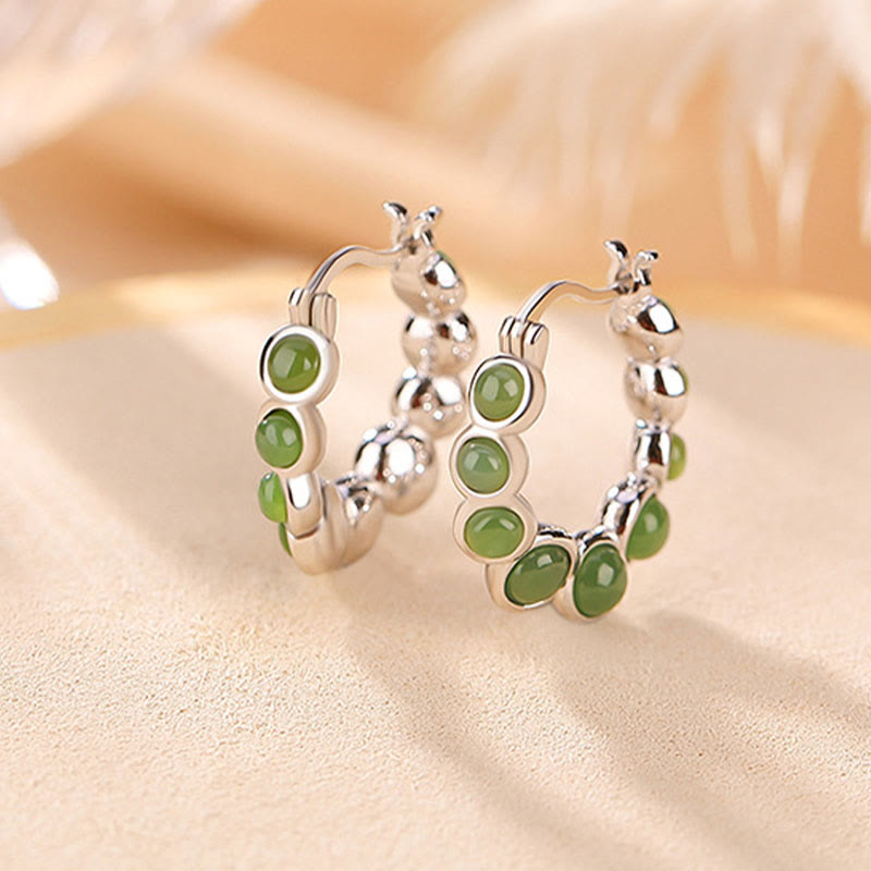 Nimara Ritual 925 Sterling Silver Plated Gold Hetian Cyan Jade Pea Ear Clip Prosperity Earrings