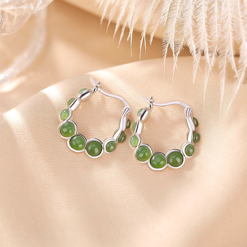 Nimara Ritual 925 Sterling Silver Plated Gold Hetian Cyan Jade Pea Ear Clip Prosperity Earrings