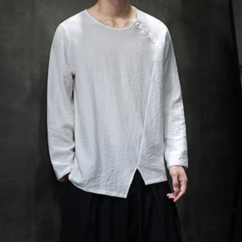 Nimara Ritual Solid Color Loose Long Sleeve Round Neck Men's Shirts