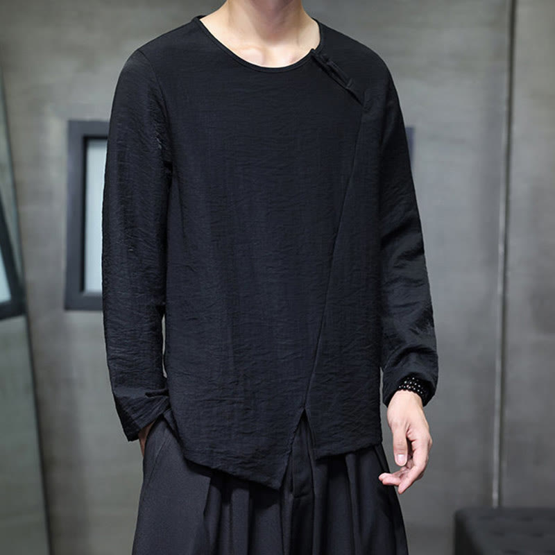 Nimara Ritual Solid Color Loose Long Sleeve Round Neck Men's Shirts