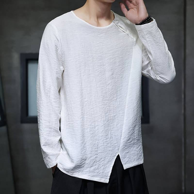 Nimara Ritual Solid Color Loose Long Sleeve Round Neck Men's Shirts