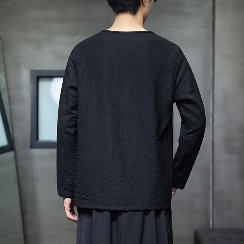 Nimara Ritual Solid Color Loose Long Sleeve Round Neck Men's Shirts