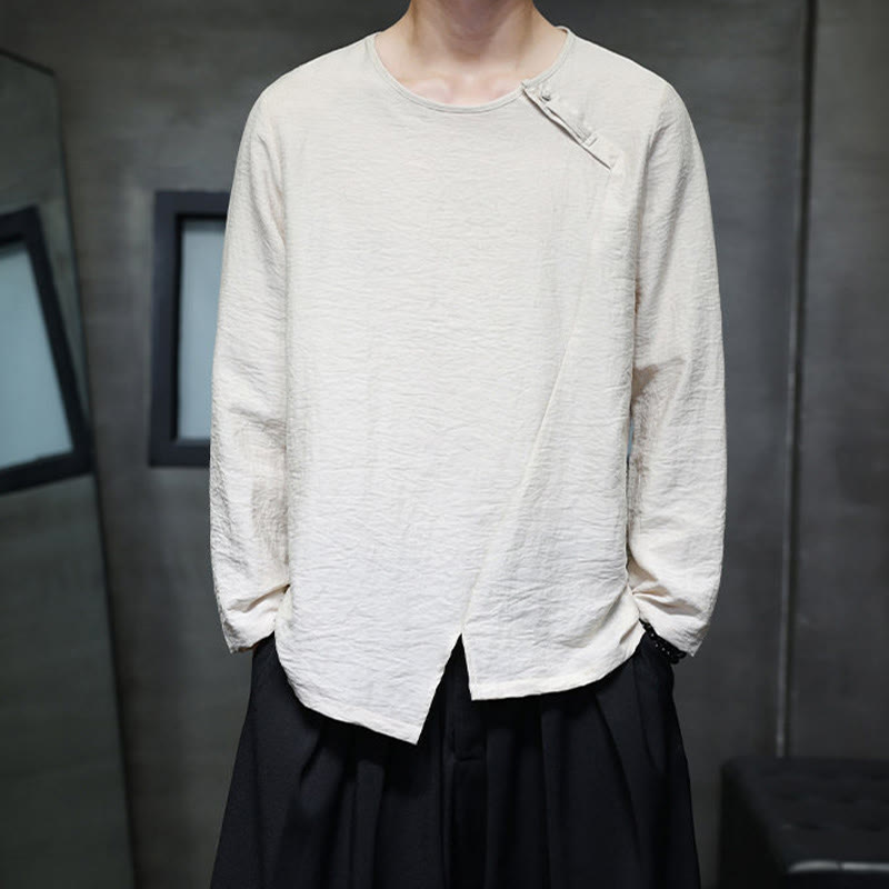 Nimara Ritual Solid Color Loose Long Sleeve Round Neck Men's Shirts
