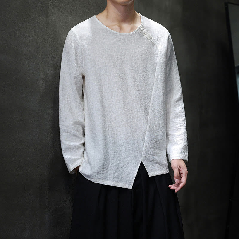 Nimara Ritual Solid Color Loose Long Sleeve Round Neck Men's Shirts