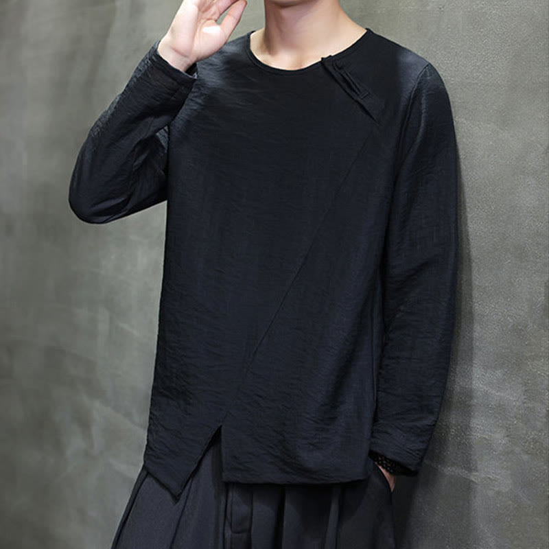 Nimara Ritual Solid Color Loose Long Sleeve Round Neck Men's Shirts