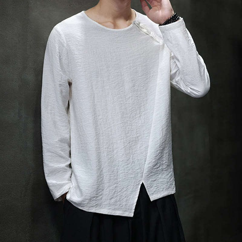 Nimara Ritual Solid Color Loose Long Sleeve Round Neck Men's Shirts