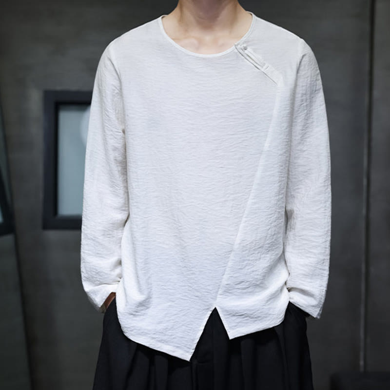 Nimara Ritual Solid Color Loose Long Sleeve Round Neck Men's Shirts