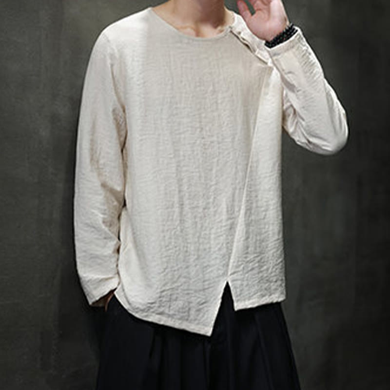 Nimara Ritual Solid Color Loose Long Sleeve Round Neck Men's Shirts