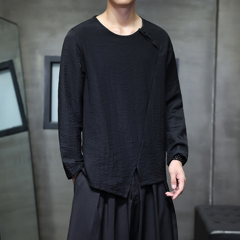 Nimara Ritual Solid Color Loose Long Sleeve Round Neck Men's Shirts