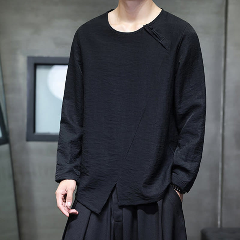 Nimara Ritual Solid Color Loose Long Sleeve Round Neck Men's Shirts
