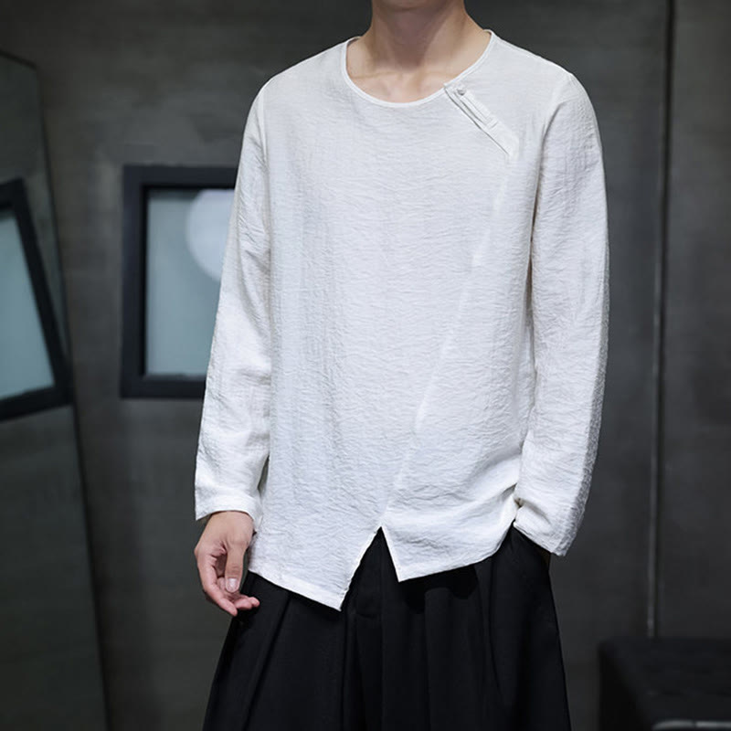 Nimara Ritual Solid Color Loose Long Sleeve Round Neck Men's Shirts