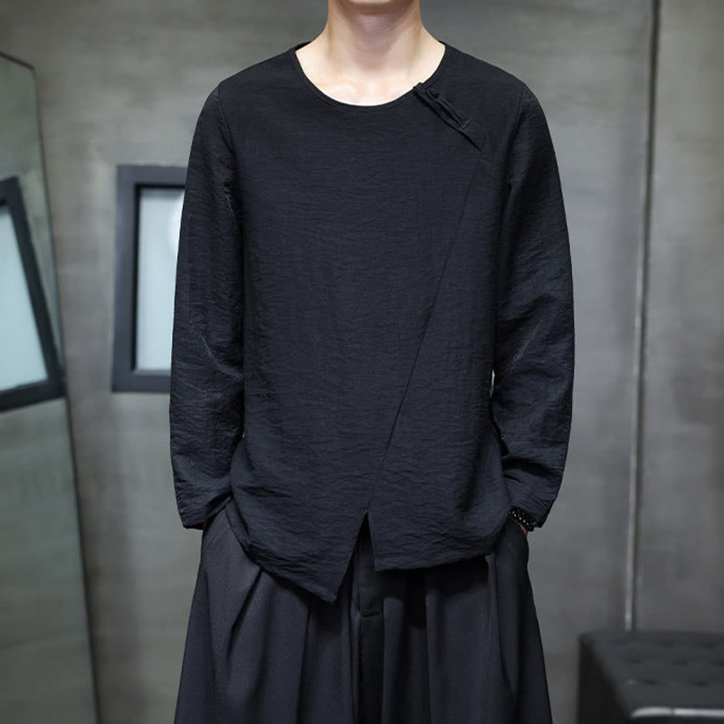 Nimara Ritual Solid Color Loose Long Sleeve Round Neck Men's Shirts