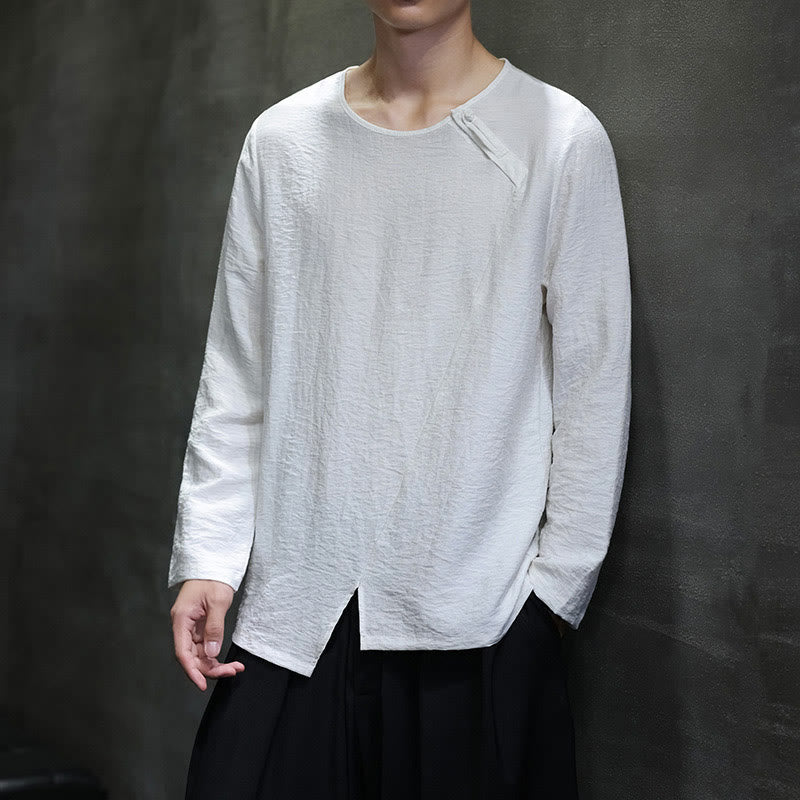 Nimara Ritual Solid Color Loose Long Sleeve Round Neck Men's Shirts