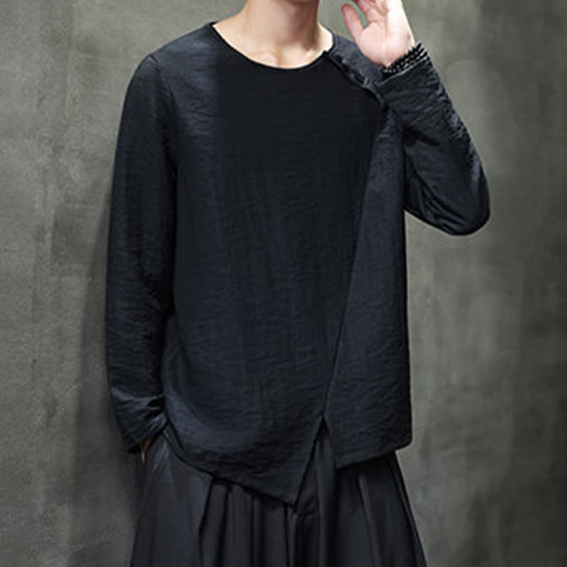 Nimara Ritual Solid Color Loose Long Sleeve Round Neck Men's Shirts