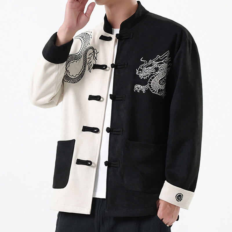 Nimara Ritual Dragon Embroidery Casual Frog-button Cotton Men's Jacket Shirt Clothing