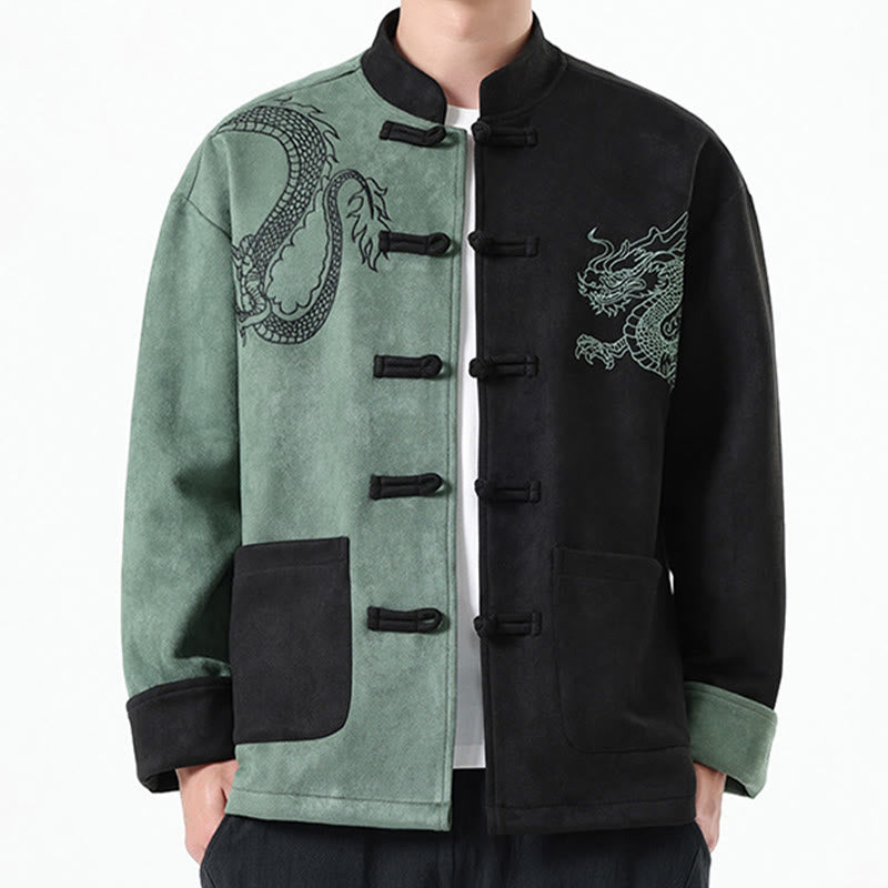Nimara Ritual Dragon Embroidery Casual Frog-button Cotton Men's Jacket Shirt Clothing