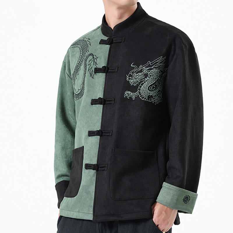 Nimara Ritual Dragon Embroidery Casual Frog-button Cotton Men's Jacket Shirt Clothing