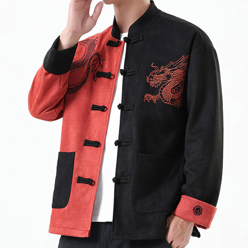 Nimara Ritual Dragon Embroidery Casual Frog-button Cotton Men's Jacket Shirt Clothing