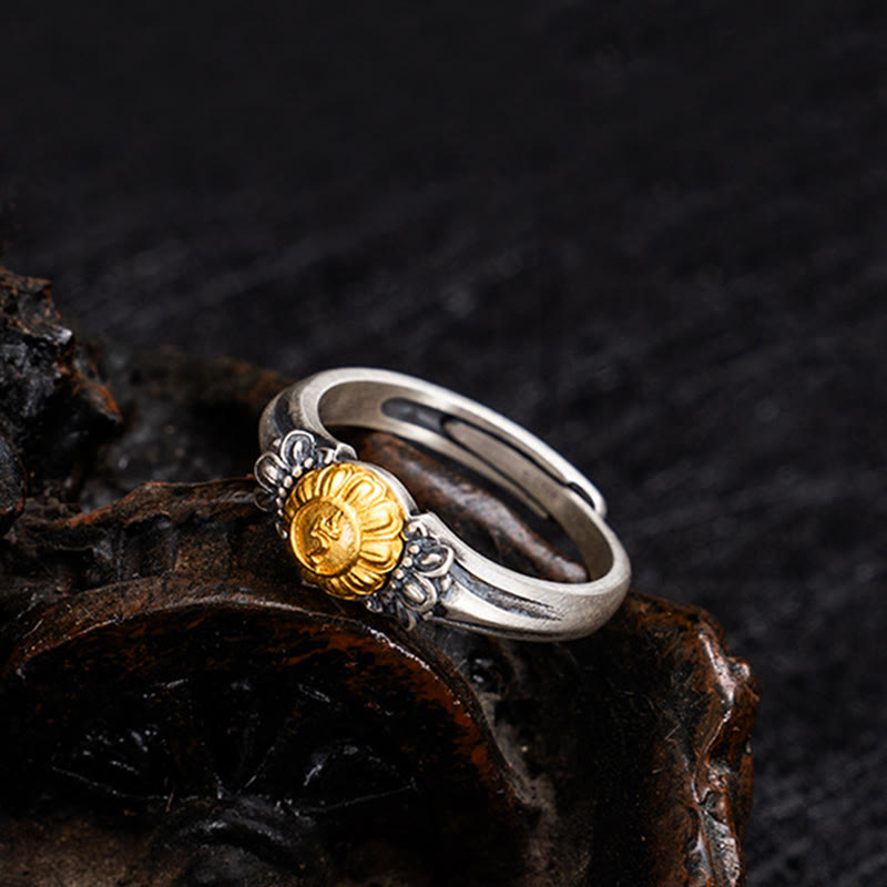 Nimara Ritual 925 Sterling Silver Plated Gold Bodhisattva Tara Protection Adjustable Ring