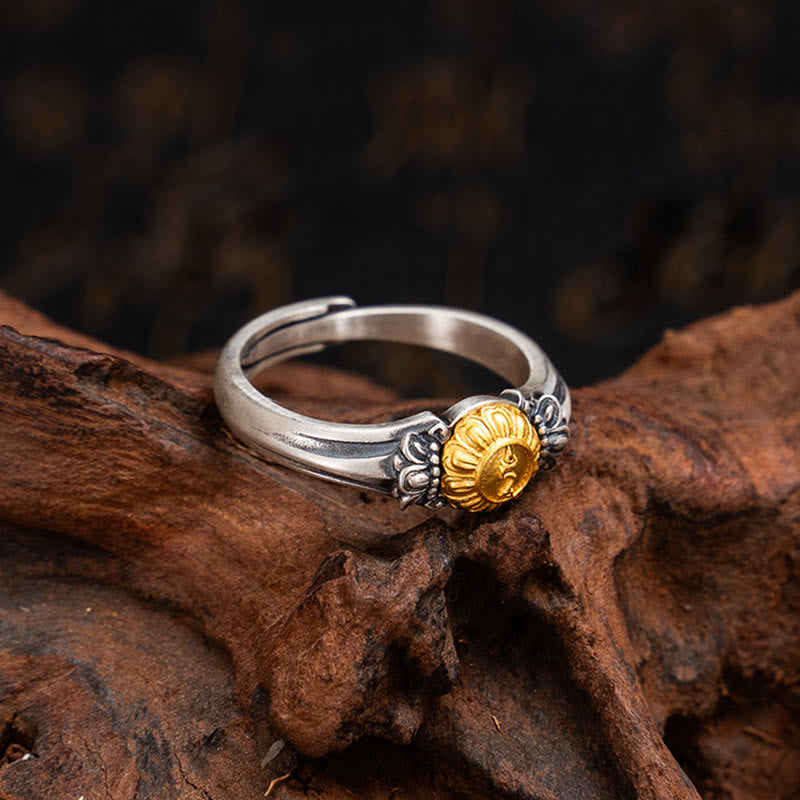 Nimara Ritual 925 Sterling Silver Plated Gold Bodhisattva Tara Protection Adjustable Ring