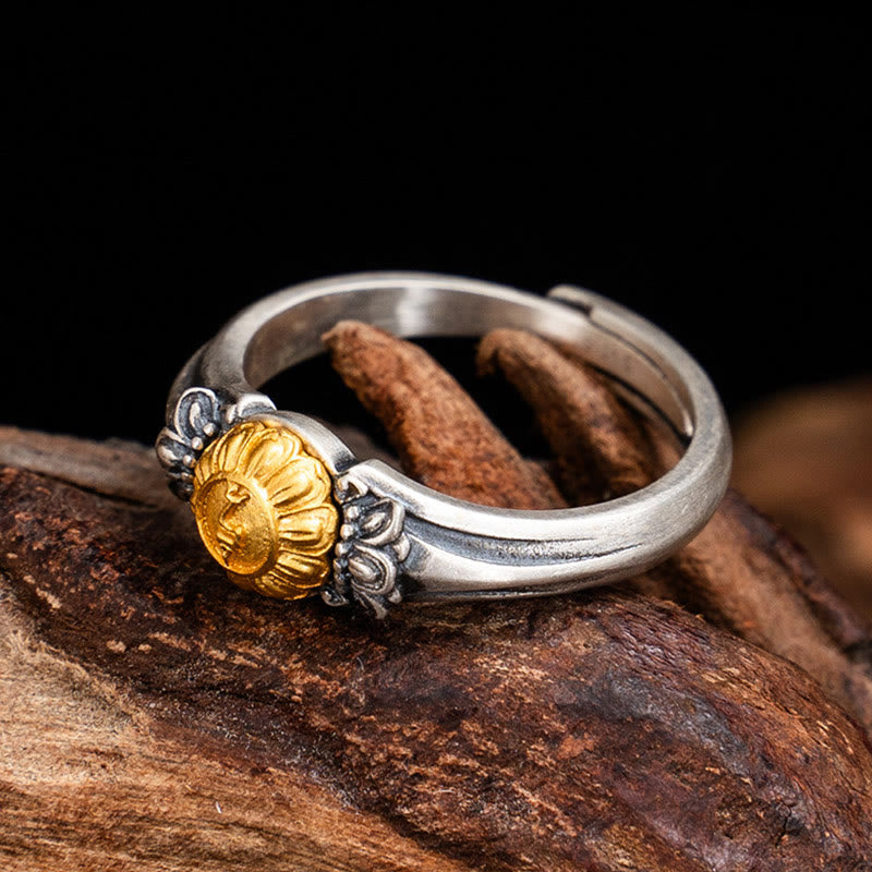 Nimara Ritual 925 Sterling Silver Plated Gold Bodhisattva Tara Protection Adjustable Ring