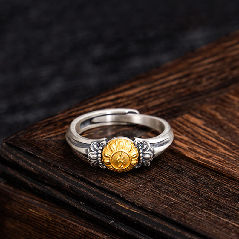 Nimara Ritual 925 Sterling Silver Plated Gold Bodhisattva Tara Protection Adjustable Ring