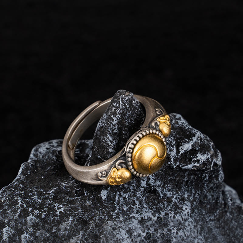Nimara Ritual 925 Sterling Silver Plated Gold Skeleton Balance Adjustable Ring