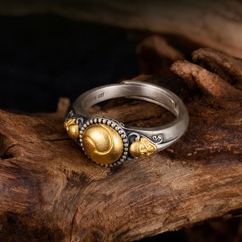 Nimara Ritual 925 Sterling Silver Plated Gold Skeleton Balance Adjustable Ring