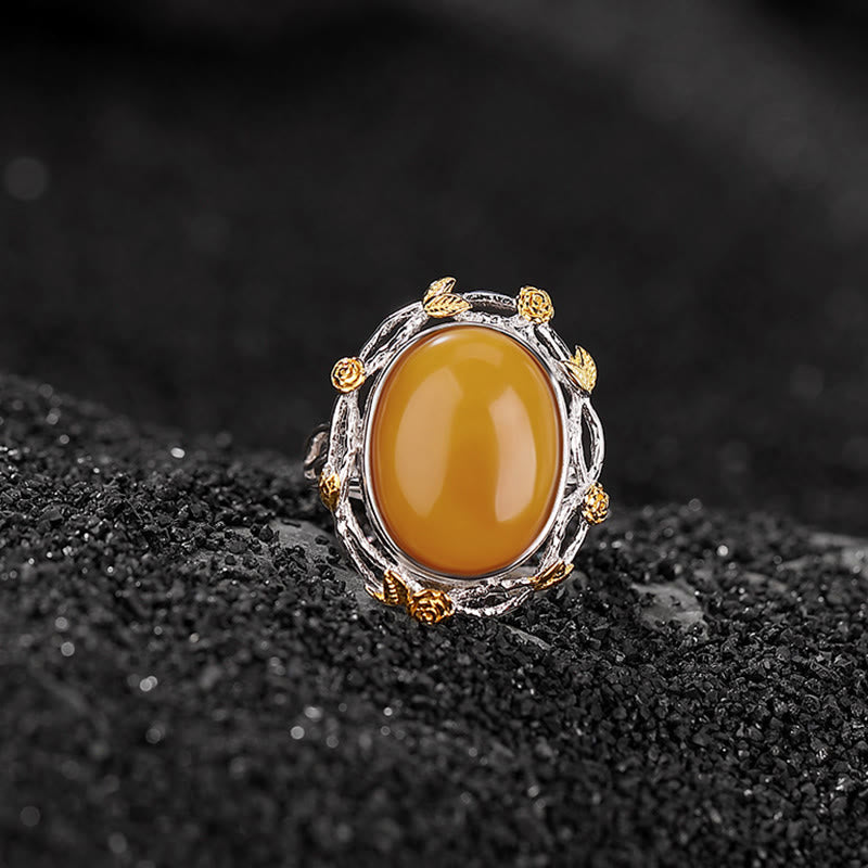 Nimara Ritual 990 Sterling Silver Plated Gold Amber Focus Adjustable Ring